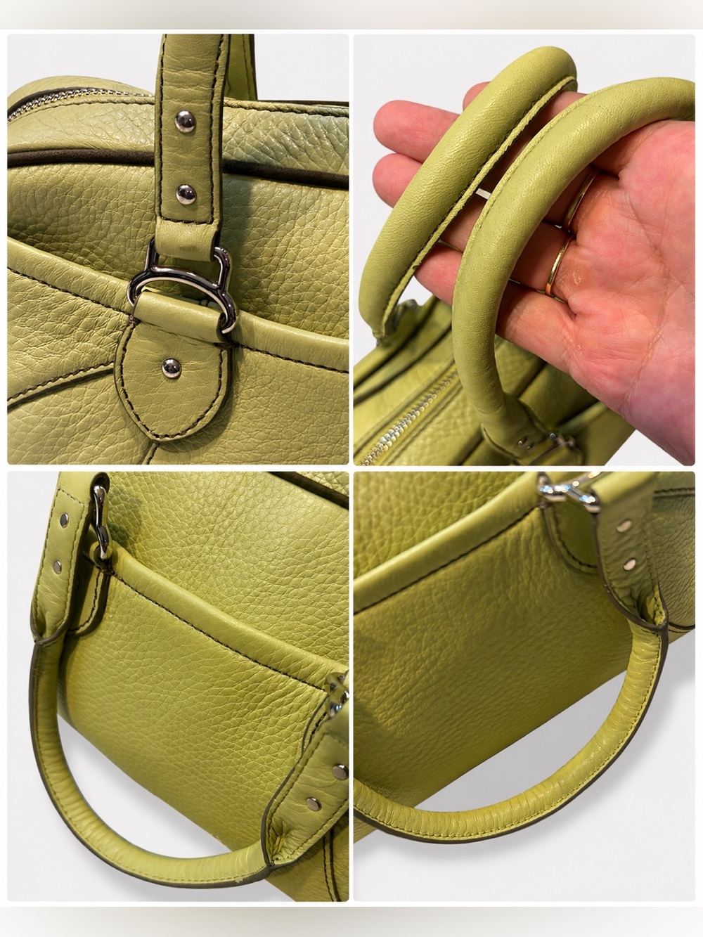 COLE HAAN Village Pebbled Leather Bowler Satchel Shoulder Bag | Pistachio Green - Picture 9 of 12